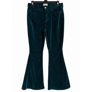L’AGENCE Dark Green Velvet Flare Jeans Size 33 70s Boho Retro
